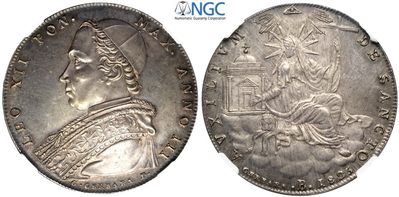 Bologna, Leone XII (1823-1829) Scudo 1825, Ag mm 41 di alta qualità, in Slab NGC...