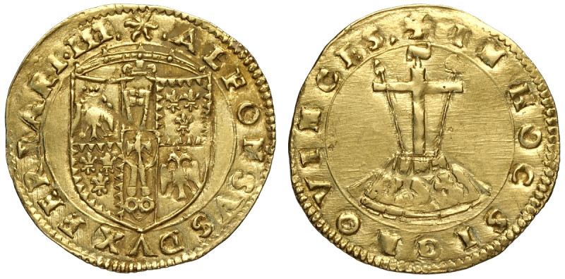 Ferrara Alfonso I d'Este (1505-1534) Scudo d'oro del sole, MIR-269 Au mm 26 g 3,...