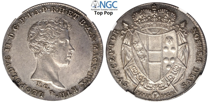 Firenze, Leopoldo II di Lorena (1824-1859), Mezzo Francescone da 5 Paoli 1829, A...