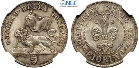 Firenze, Governo Provvisorio di Toscana (1859-1860), Fiorino 1859, Ag mm 24 di qualità eccezionale con patina velata, in Slab NGC MS66