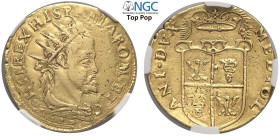 Milano, Filippo II Re di Spagna (1556-1598), Quadrupla 1588, RRRRR Cri-2/A MIR-300/1 della più grande rarità, pochi esemplari conosciuti, Au mm 27 g 1...
