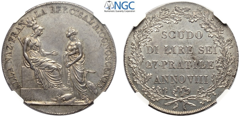Milano, Repubblica Cisalpina (1800-1802), Scudo da 6 Lire anno VIII (1799-1800),...