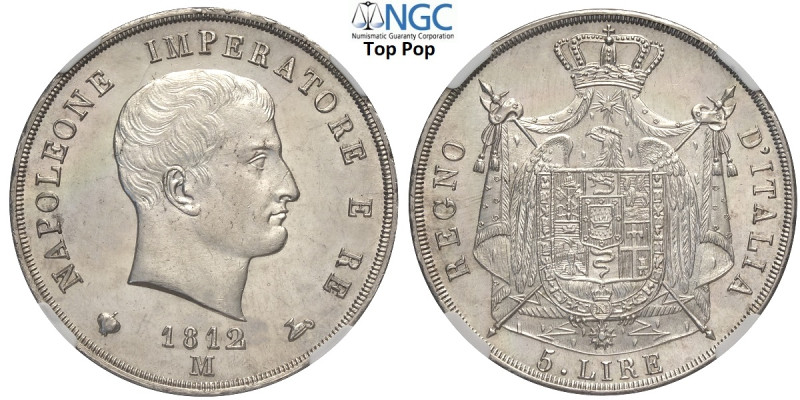Milano, Napoleone I Re d'Italia (1805-1814), 5 Lire 1812 puntali sagomati, Ag mm...