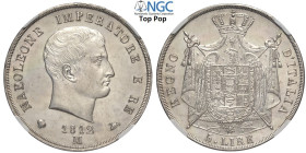 Milano, Napoleone I Re d'Italia (1805-1814), 5 Lire 1812 puntali sagomati, Ag mm 37 conservazione eccezionale con i fondi speculari, in Slab NGC MS64 ...