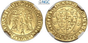 Napoli, Carlo I d'Angiò (1266-1285), Saluto d'oro, RR Au mm 22 alta conservazione (SPL-FDC) il punteggio NGC appare troppo basso, in Slab NGC AU58