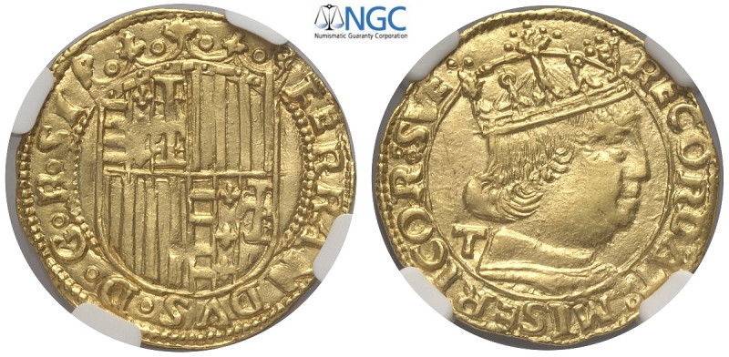 Napoli, Ferdinando I d'Aragona (1458-1494), Ducato, Rara MIR-64/8 Fr-819 Au mm 2...