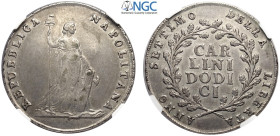 Napoli, Repubblica Napoletana (1799), Piastra anno VII (1799), Ag mm 40 di qualità superiore alla media, in Slab NGC AU55