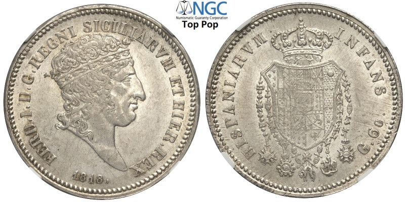 Napoli, Ferdinando I di Borbone (1816-1825), Mezza Piastra 1818, Rara Ag mm 31,5...