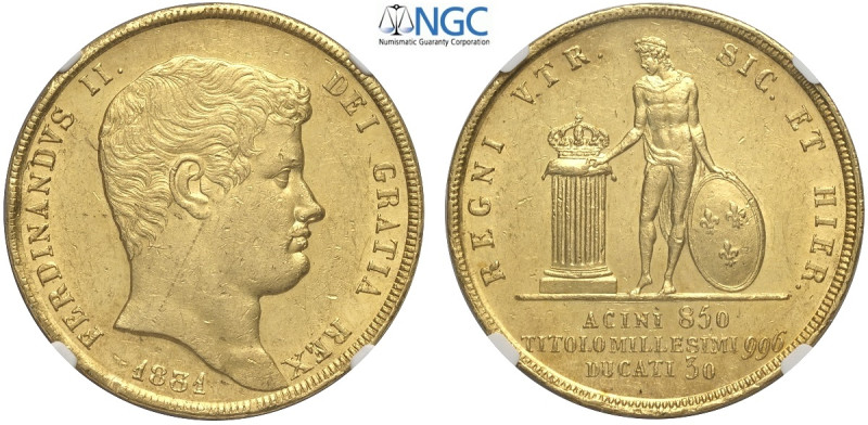 Napoli, Ferdinando II di Borbone (1830-1859), 30 Ducati 1831, Rara Au mm 35,5 sp...