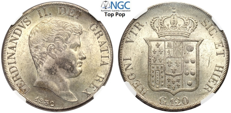 Napoli, Ferdinando II di Borbone (1830-1859), Piastra da 120 Grana 1832, Rara Ag...