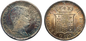 Napoli, Ferdinando II di Borbone (1830-1859), Piastra da 120 Grana 1836, Rara Ag mm 37 eccezionale per conservazione e patina, FDC