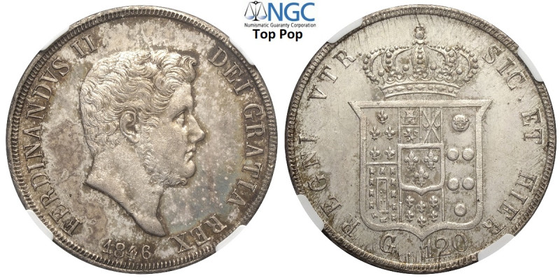 Napoli, Ferdinando II di Borbone (1830-1859), Piastra da 120 Grana 1846, Ag mm 3...