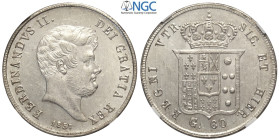 Napoli, Ferdinando II di Borbone (1830-1859), Mezza Piastra da 60 Grana 1857, Ag mm 31 di gran qualità, in Slab NGC MS64
