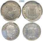 Napoli, Ferdinando II di Borbone (1830-1859), Lotto di 2 monete: Carlino 1835 in Slab NGC MS62 (second best grade); Mezzo Carlino 1836 sigillato FDC d...