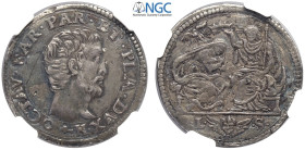 Parma, Ottavio Farnese (1547-1586), Quarto di Scudo sigle LS, RR MIR-930/2 Ag mm 29 bella patina, in Slab NGC XF-tooled (minimi ritocchi sui fondi)