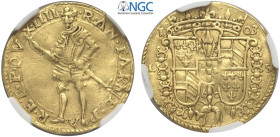 Parma, Ranuccio I Farnese (1592-1622), Ongaro 1603, Rara MIR-981 Au mm 21 g 3,45 in Slab NGC AU-from jewelry (lievi tracce di montatura)
