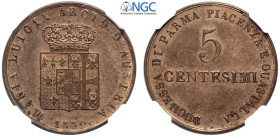 Parma, Maria Luigia d'Austria (1815-1847), 5 Centesimi 1830, Cu mm 27,2 in Slab NGC MS63 RB (second best grade)