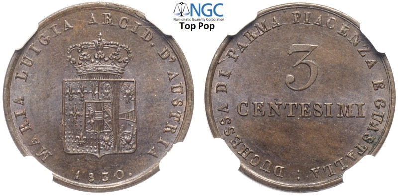 Parma, Maria Luigia d'Austria (1815-1847), 3 Centesimi 1830, RR Cu mm 23 in Slab...