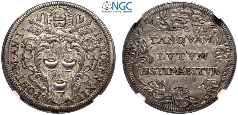 Roma, Innocenzo XII (1691-1700), Testone anno I, Munt-50 Ag mm 32 in Slab NGC MS...