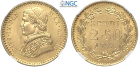 Roma, Pio IX (1846-1870), 2,50 Scudi 1859-XIII, Au mm 19 in Slab NGC MS64