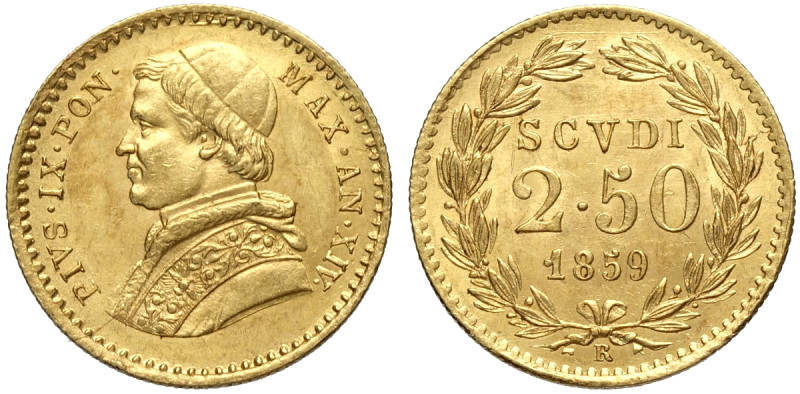 Roma, Pio IX (1846-1870), 2,50 Scudi 1859-XIV, Au mm 19 SPL+