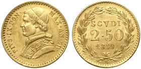 Roma, Pio IX (1846-1870), 2,50 Scudi 1859-XIV, Au mm 19 SPL+