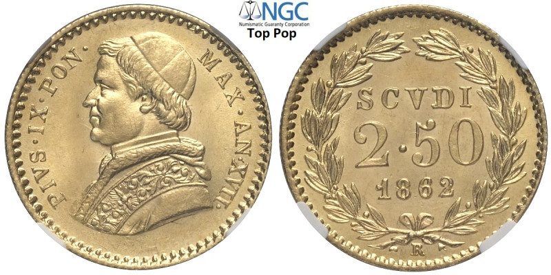 Roma, Pio IX (1846-1870), 2,50 Scudi 1862-XVII, Au mm 19 una moneta eccezionale ...