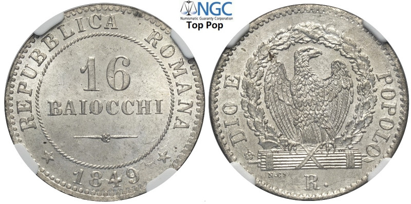 Roma, Repubblica Romana (1848-1849), 16 Baiocchi 1849, Mi mm 26 eccezionale, nel...