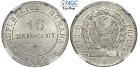 Roma, Repubblica Romana (1848-1849), 16 Baiocchi 1849, Mi mm 26 eccezionale, nella nostra asta 27 un esemplare analogo realizzo euro 2500 + diritti. I...