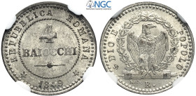 Roma, Repubblica Romana (1848-1849), 4 Baiocchi 1849, Mi mm 18 eccezionale, in Slab NGC MS65