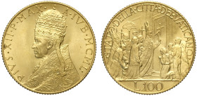 Città del Vaticano, Pio XII (1939-1958), 100 Lire 1950, Au mm 20,7 FDC