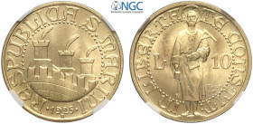 San Marino, Vecchia Monetazione (1864-1938), 10 Lire 1925, Rara Au mm 19 in slab NGC MS64