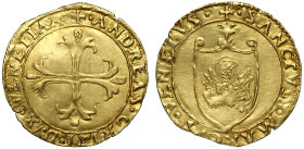 Venezia, Andrea Gritti (1523-1538), Scudo d'oro con leone piccolo, RR Au mm 25 g 3,34 tranciatura al bordo forse di Zecca per correggere il peso, SPL