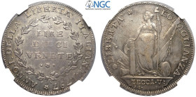 Venezia, Municipalità Provvisoria (1797), 10 Lire Venete 1797, Rara Gig-1a Ag mm 40 di qualità già ottima per questa tipologia, in Slab NGC AU55
