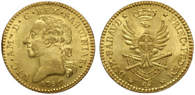 Savoia, Vittorio Amedeo III (1773-1796), Doppia 1786, Rara Au mm 26 g 9,14 di alta conservazione e bella freschezza, SPL-FDC