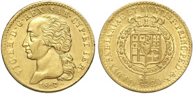 Savoia, Vittorio Emanuele I (1802-1821), 20 Lire 1817/6, Rara Au mm 21 BB-SPL