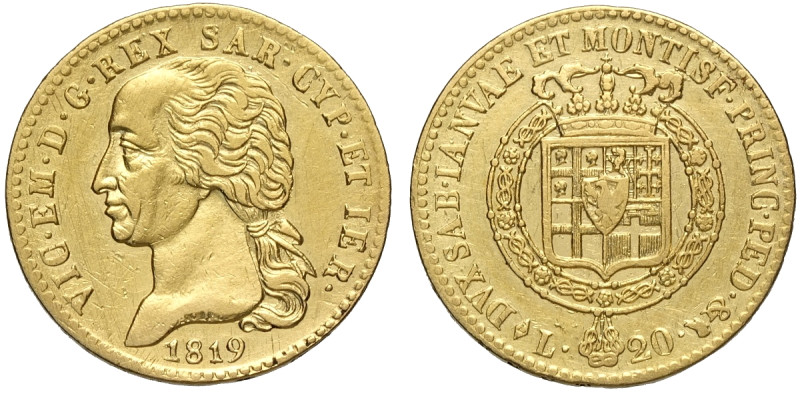 Savoia, Vittorio Emanuele I (1802-1821), 20 Lire 1819, Rara Au mm 21 BB