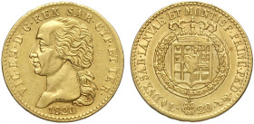 Savoia, Vittorio Emanuele I (1802-1821), 20 Lire 1820, Rara Au mm 21 BB+