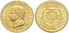 Savoia, Carlo Felice (1821-1831), 40 Lire 1825 Torino senza "L" in losanga, Rara Au mm 26 BB+