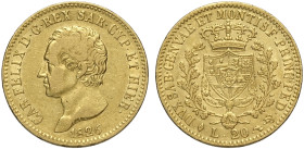 Savoia, Carlo Felice (1821-1831), 20 Lire 1826 Torino, Au mm 21 g 6,39 MB-BB