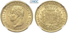 Savoia, Carlo Felice (1821-1831), 20 Lire 1828-L Torino, Au mm 21 di gran conservazione, in Slab NGC MS62
