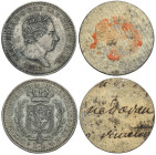 Savoia, Carlo Felice (1821-1831), 2 Lire 1825 composta da 2 lamine, RRRR Pag-9 Pb mm 27 g 2,74 e 2,73 per queste prove su lamina si utilizzava un meta...