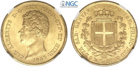 Savoia, Carlo Alberto (1831-1849), 20 Lire 1849 Genova, Au mm 21 di alta qualità non circolato, in Slab NGC MS63