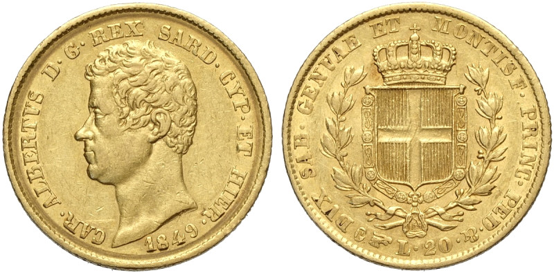 Savoia, Carlo Alberto (1831-1849), 20 Lire 1849 Torino bordo largo, varietà appa...