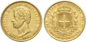 Savoia, Carlo Alberto (1831-1849), 20 Lire 1849 Torino bordo largo, varietà apparentemente inedita, Au mm 21 BB-SPL
