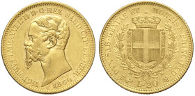 Savoia, Vittorio Emanuele II Re di Sardegna (1849-1861), 20 Lire 1850 Torino, Au mm 21 q.SPL