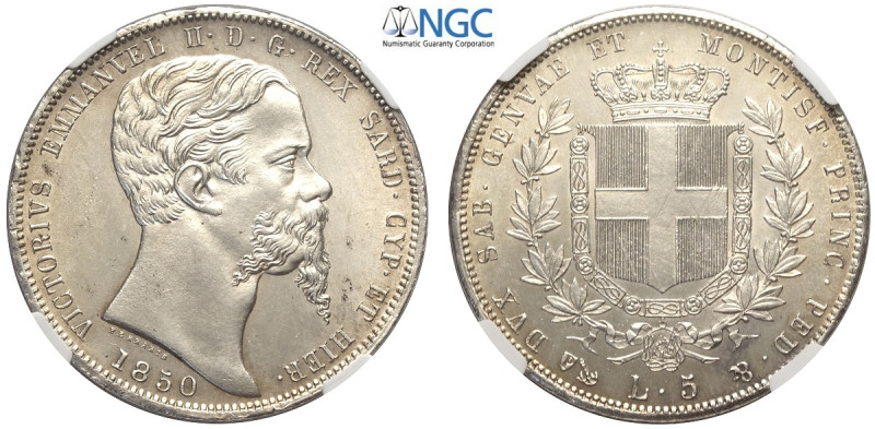 Savoia, Vittorio Emanuele II Re di Sardegna (1849-1861), 5 Lire 1850 Genova, Rar...