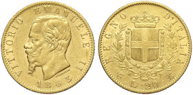 Regno d'Italia, Vittorio Emanuele II (1861-1878), 20 Lire 1863-T Torino, asse spostato di circa 45 gradi, Au mm 21 BB-SPL