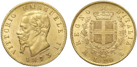 Regno d'Italia, Vittorio Emanuele II (1861-1878), 20 Lire 1873-M Milano, Au mm 21 di gran qualità, q.FDC