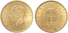 Regno d'Italia, Vittorio Emanuele II (1861-1878), 20 Lire 1873-M Milano, Au mm 21 di piacevole color rossiccio e ottima qualità, SPL-FDC